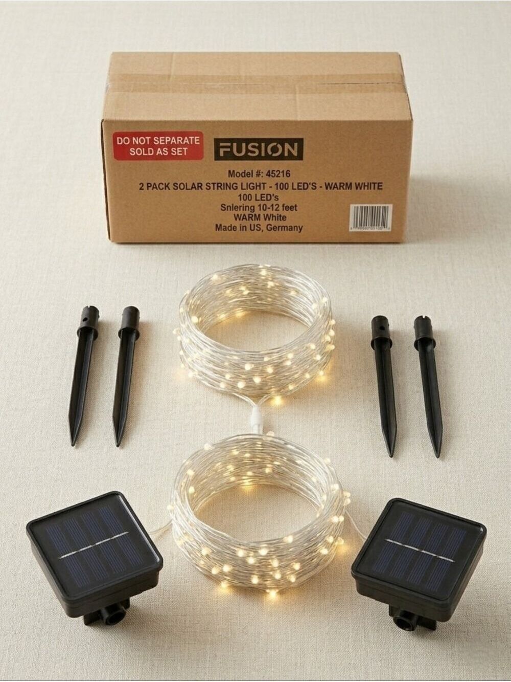 Fusion 2 Pack Solar String Light 100 LED's Warm White 45216